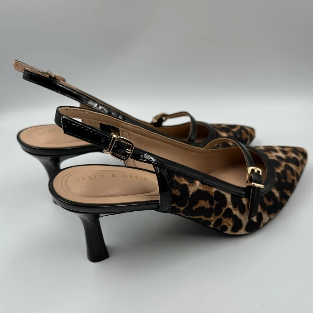 Kelly & Katie Leopard Slingback Heels w/ Mary Jane Strap Size 7M - Picture 6 of 6